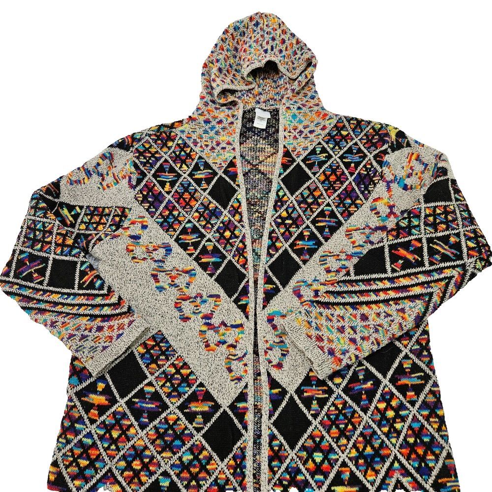 Northern Angel Rainbow Southwestern Print Hooded Longline Duster Cardigan Sz 2X - Picture 8 of 9